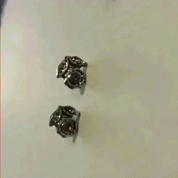 Purple flower silver earrings - Picture 1 of 3